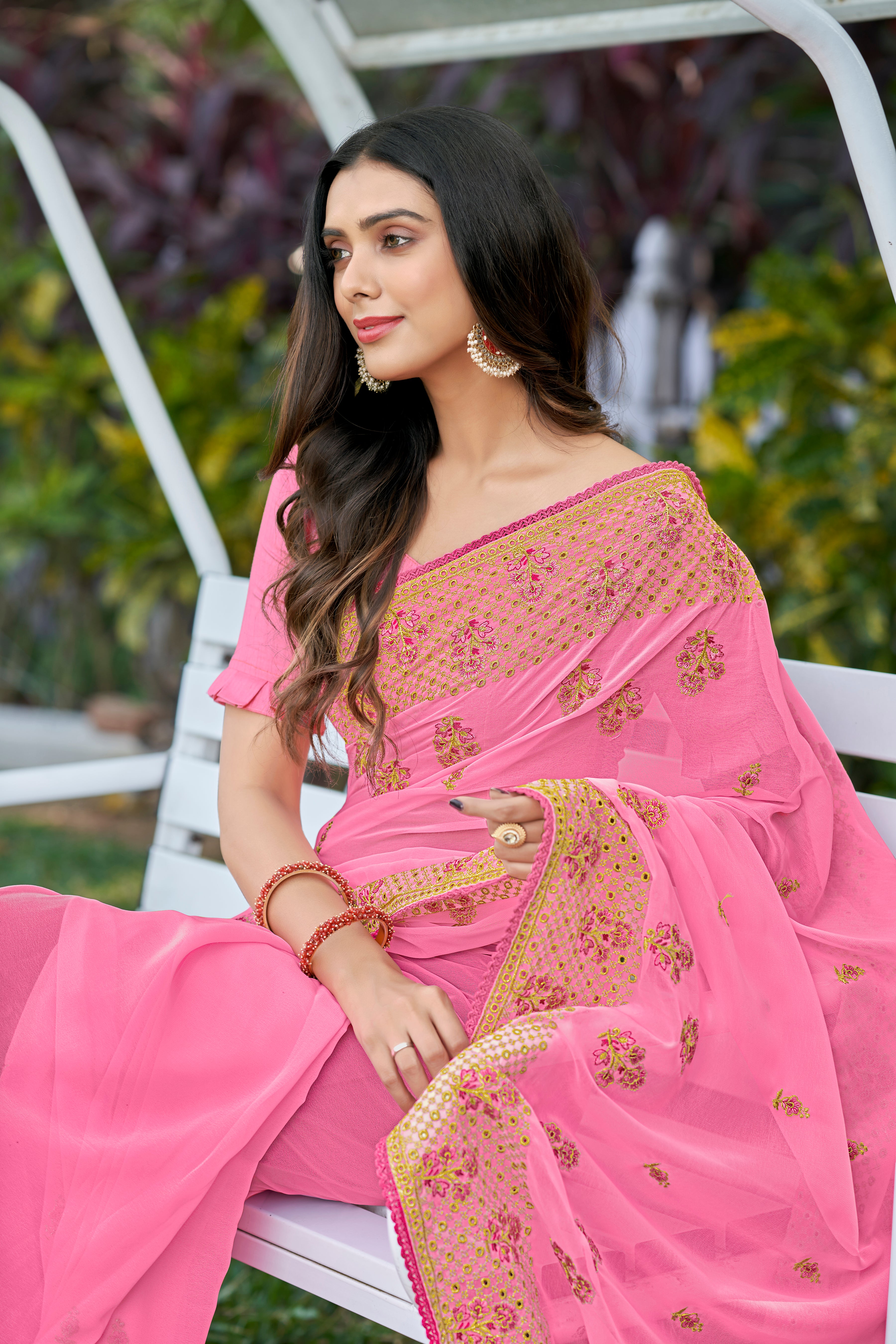 Powder Pink Georgette saree - SR12157