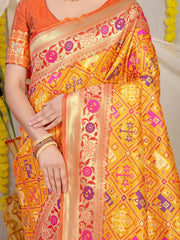 Vasudha Chex Golden Zari Worked Heavy Banarasi Mustard Saree