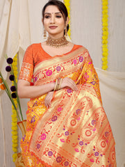 Vasudha Chex Golden Zari Worked Heavy Banarasi Mustard Saree