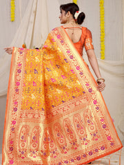 Vasudha Chex Golden Zari Worked Heavy Banarasi Mustard Saree