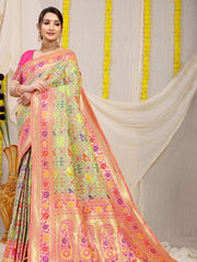 Vasudha Chex Golden Zari Worked Heavy Banarasi Light Pista Saree