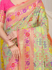 Vasudha Chex Golden Zari Worked Heavy Banarasi Light Pista Saree