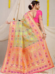 Vasudha Chex Golden Zari Worked Heavy Banarasi Light Pista Saree