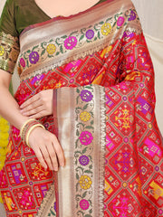 Vasudha Chex Golden Zari Worked Heavy Banarasi Red  Saree