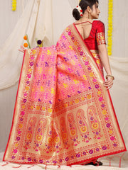 Vasudha Chex Golden Zari Worked Heavy Banarasi Gajri Pink Saree