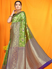 Surabhi Sunflower Golden Zari Worked Heavy Banarasi Green Saree