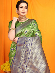 Surabhi Sunflower Golden Zari Worked Heavy Banarasi Green Saree