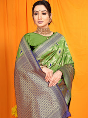 Surabhi Sunflower Golden Zari Worked Heavy Banarasi Green Saree