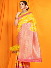 Surabhi Sunflower Golden Zari Worked Heavy Banarasi Yellow Saree