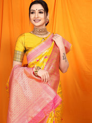 Surabhi Sunflower Golden Zari Worked Heavy Banarasi Yellow Saree