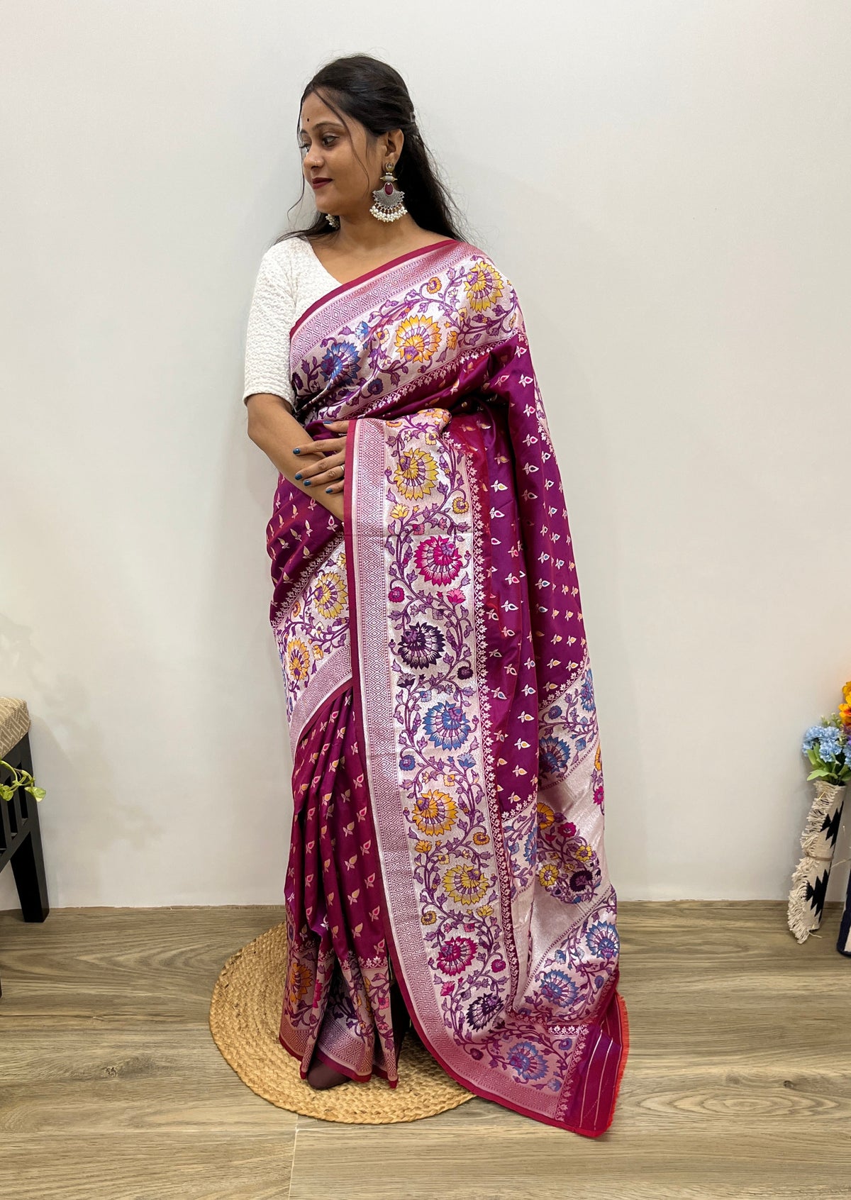 Samrpika Wine Silver Zari Worked Heavy Banarasi Saree