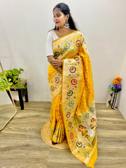 Samrpika Haldi Yellow Silver Zari Worked Heavy Banarasi Saree