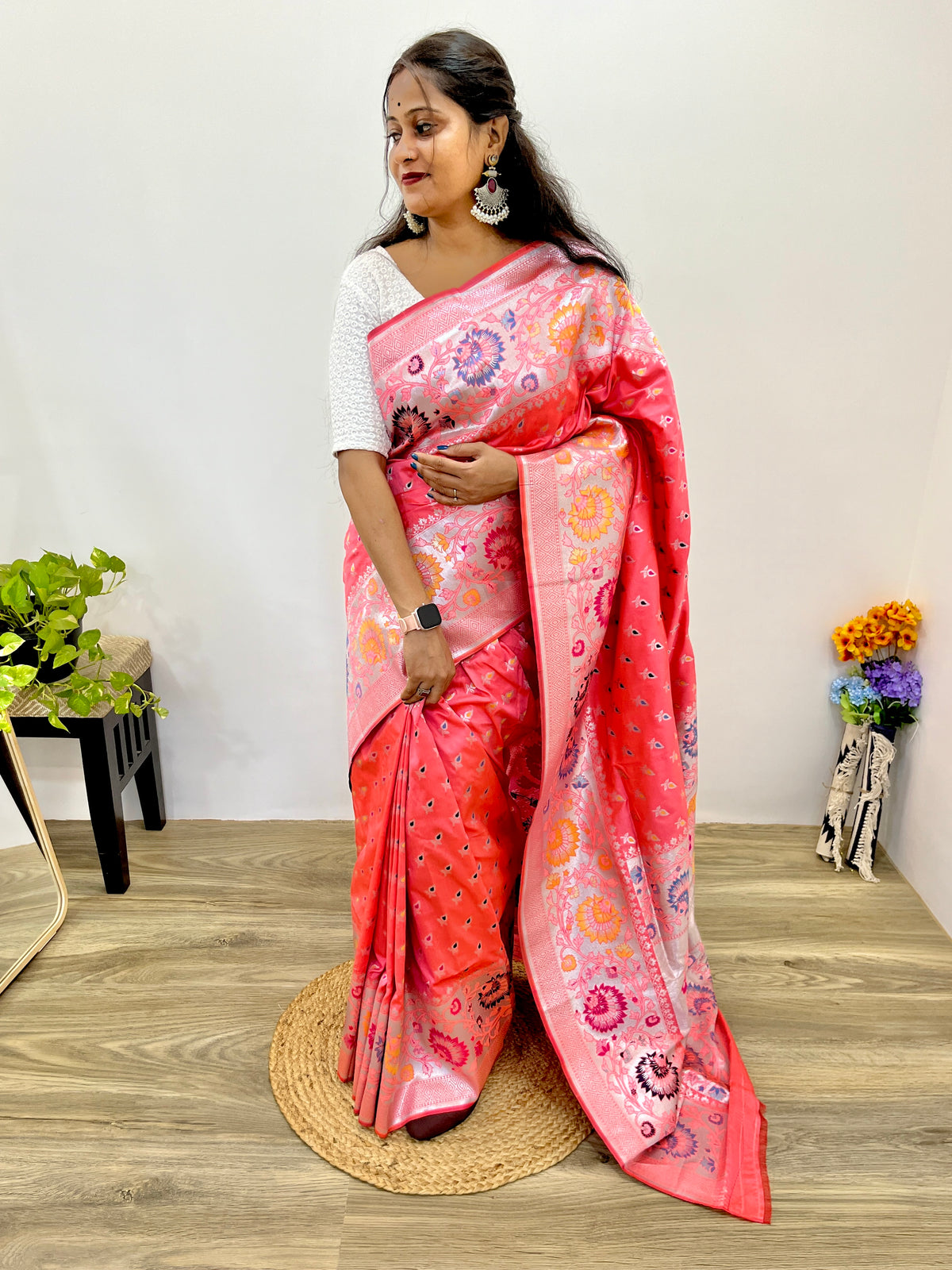 Samrpika Gajri Pink Silver Zari Worked Heavy Banarasi Saree