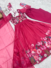 Nitara Rosy Pink Floral Print with Handwork Organza Anarkali