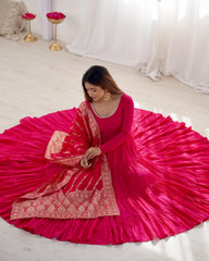 Classic Pink  Chanderi Anarkali With Banarasi Jacquard Work Dupatta