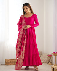 Classic Pink  Chanderi Anarkali With Banarasi Jacquard Work Dupatta