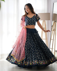 Beautiful Blue Heavy Sequence Work Georgette Bridal Lehenga