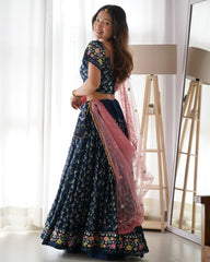 Beautiful Blue Heavy Sequence Work Georgette Bridal Lehenga