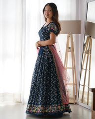 Beautiful Blue Heavy Sequence Work Georgette Bridal Lehenga