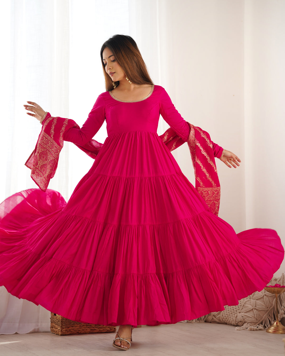 Classic Pink  Chanderi Anarkali With Banarasi Jacquard Work Dupatta
