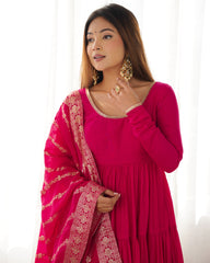 Classic Pink  Chanderi Anarkali With Banarasi Jacquard Work Dupatta