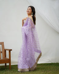 Gazing Light Lavender Sequence Worked Pure Organza Saree
