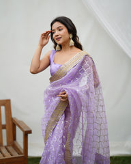 Gazing Light Lavender Sequence Worked Pure Organza Saree