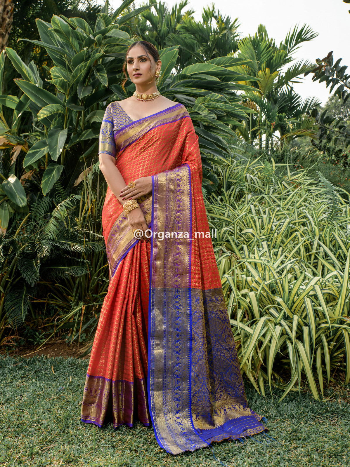 Red Zari Worked With Royal blue Color Pure Banarasi saree