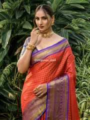 Red Zari Worked With Royal blue Color Pure Banarasi saree