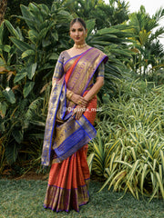 Red Zari Worked With Royal blue Color Pure Banarasi saree