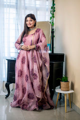 Seamless Digital Printed Peach Anarkali Gown
