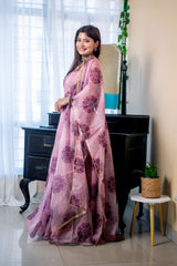 Seamless Digital Printed Peach Anarkali Gown