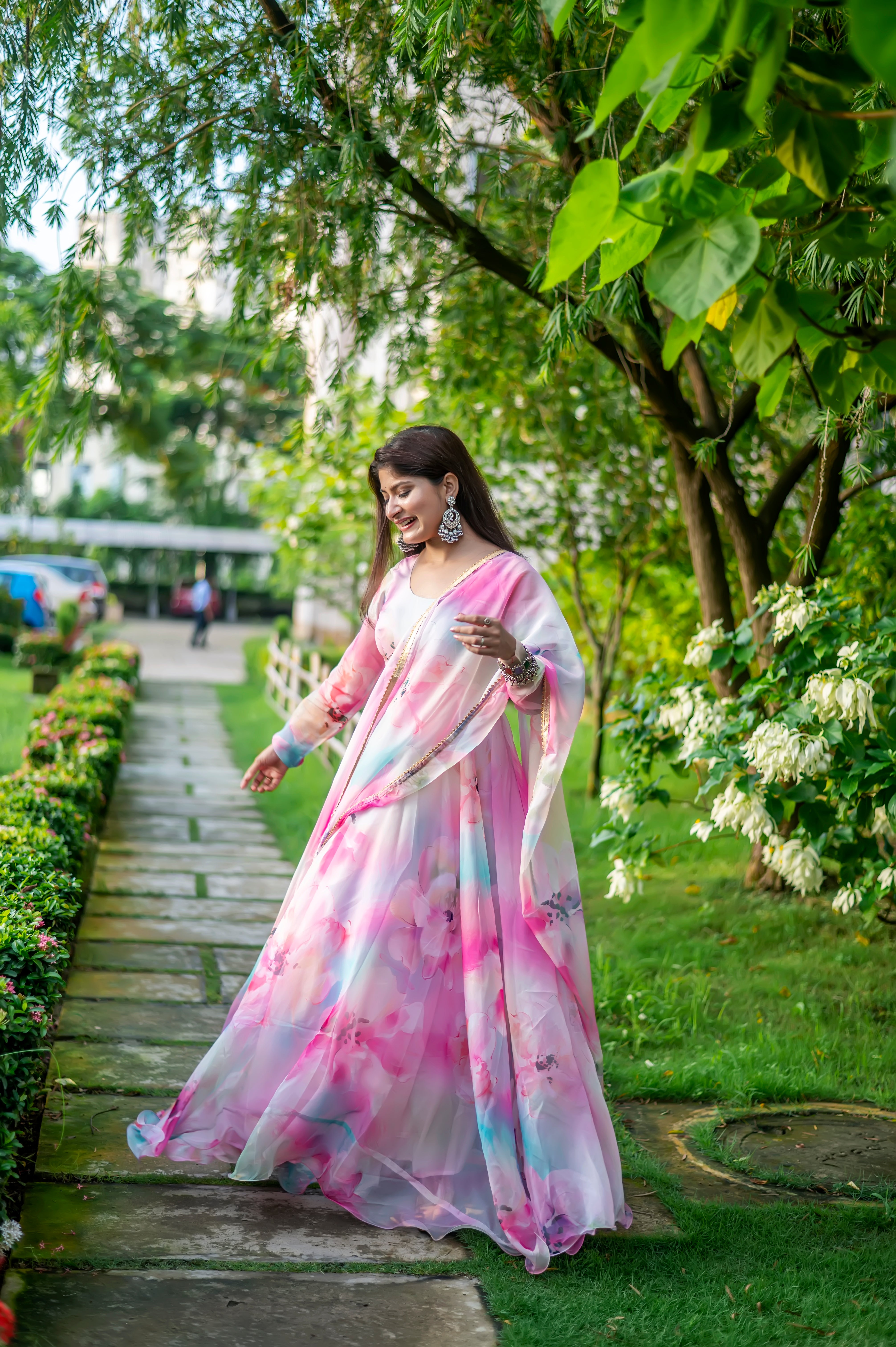 Riaanshi Cherry Blossom Digital Printed Anarkali Gown