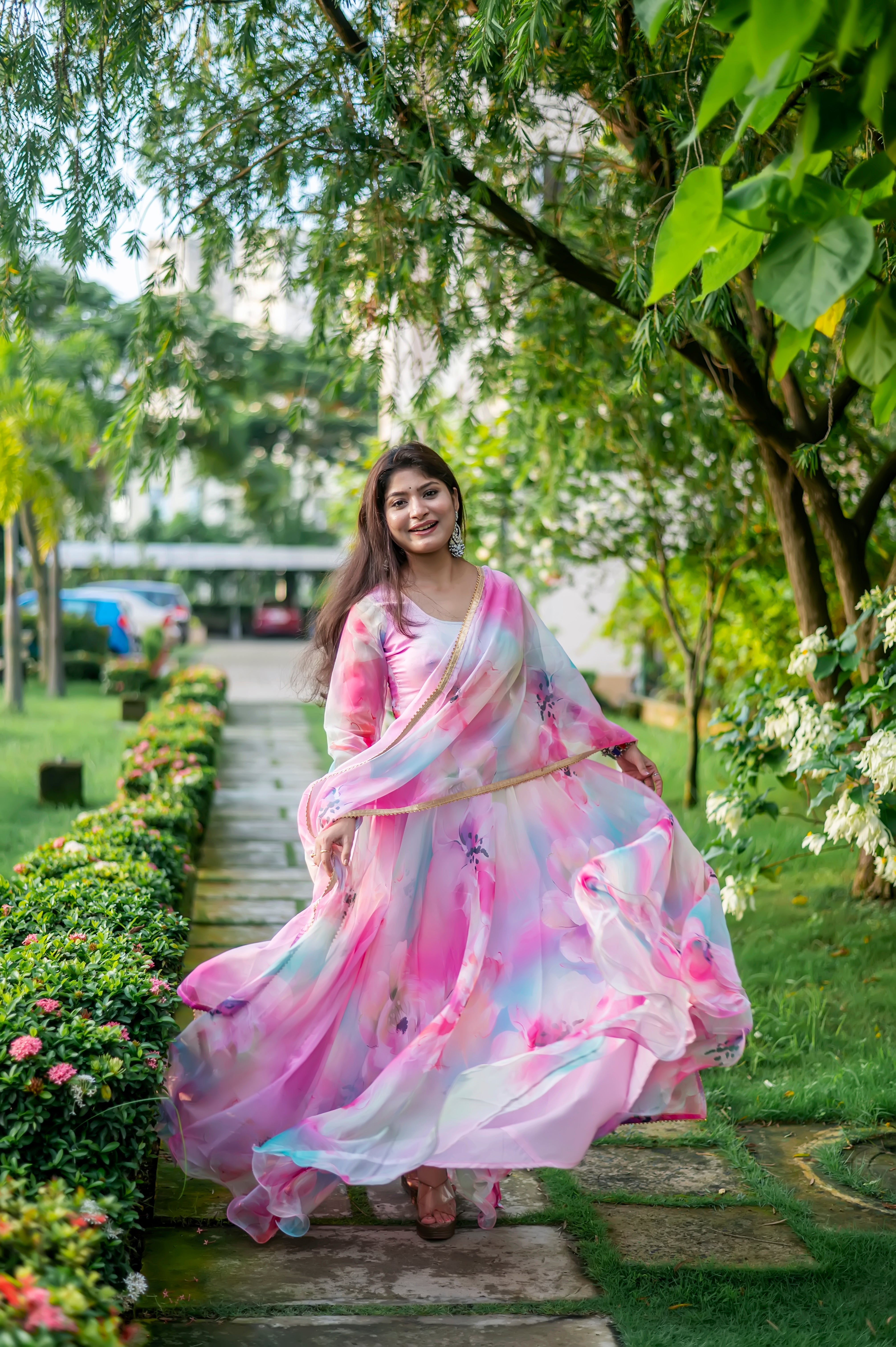 Riaanshi Cherry Blossom Digital Printed Anarkali Gown