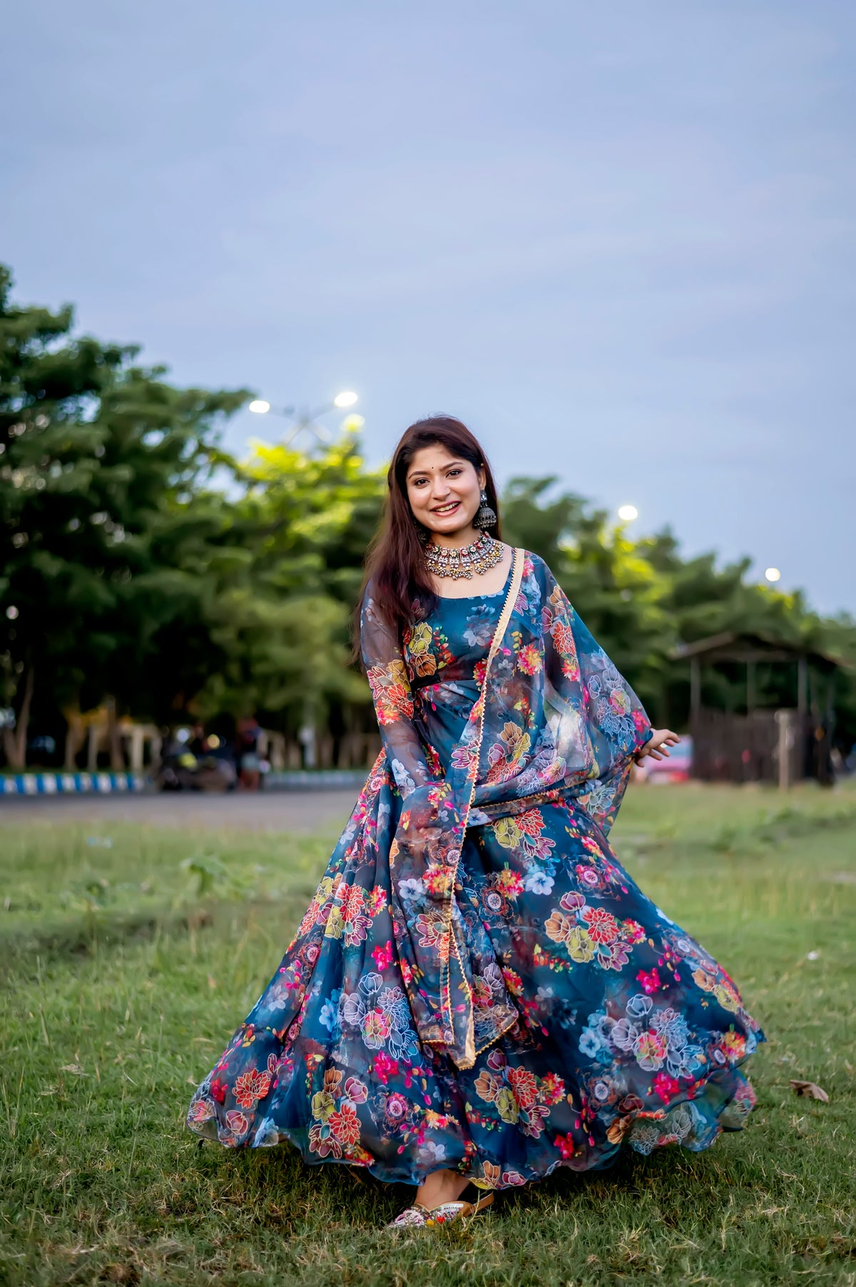 Jiyaan Digital Printed Organza Anarkali Gown