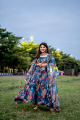 Jiyaan Digital Printed Organza Anarkali Gown