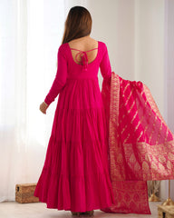 Classic Pink  Chanderi Anarkali With Banarasi Jacquard Work Dupatta