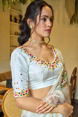 Premium Soft Tabby Silk Flower Printed Handwork Saree