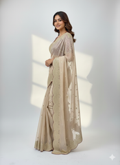 Beige Color Pure Soft Fendy Chiffon Embroidery Work Saree With Blouse