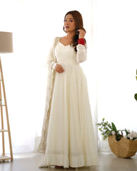 Divine White Heavy Roman Silk Chanderi Anarkali Gown