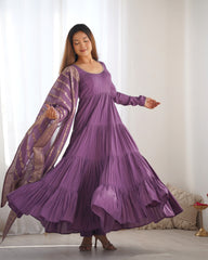 Classic Purple Mauve Chanderi Anarkali With Banarasi Jacquard Work Dupatta