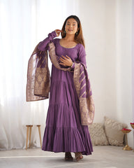 Classic Purple Mauve Chanderi Anarkali With Banarasi Jacquard Work Dupatta