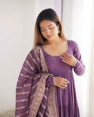 Classic Purple Mauve Chanderi Anarkali With Banarasi Jacquard Work Dupatta