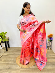 Samrpika Gajri Pink Silver Zari Worked Heavy Banarasi Saree