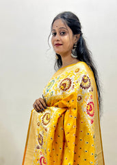 Samrpika Haldi Yellow Silver Zari Worked Heavy Banarasi Saree