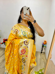 Samrpika Haldi Yellow Silver Zari Worked Heavy Banarasi Saree