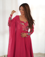 Nitara Rosy Pink Floral Print with Handwork Organza Anarkali