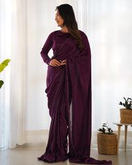 Anika Purple Pre-drapped Marble-Velvet Saree