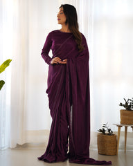 Anika Purple Pre-drapped Marble-Velvet Saree