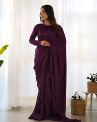 Anika Purple Pre-drapped Marble-Velvet Saree